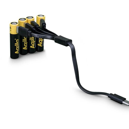 Aqiila Oplaadbare USB-C Batterijen AAA 600mAh 4-pack zwart