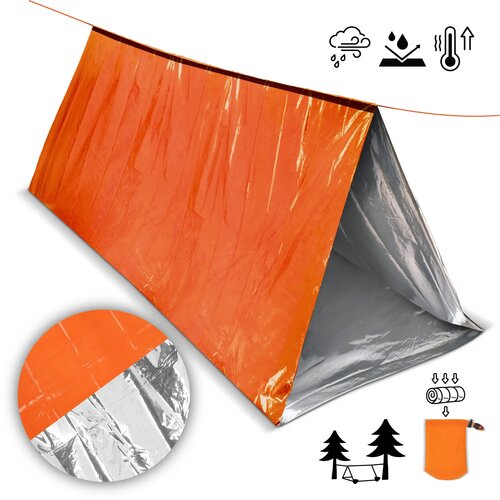 Compacte noodtent voor overleven in de buitenlucht oranje