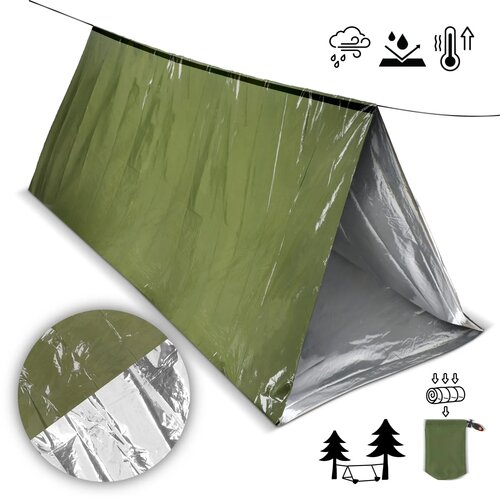 Compacte noodtent voor overleven in de buitenlucht dried green