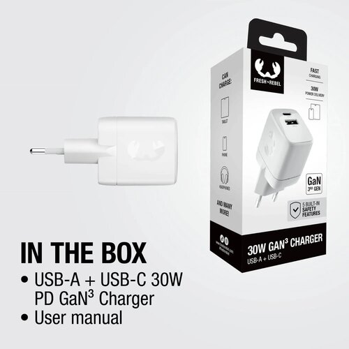 Fresh 'n Rebel 30W Snellader GaN USB-C &amp; USB-A licht grijs