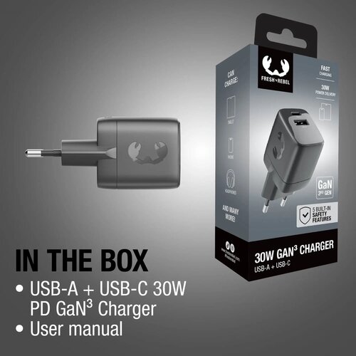 Fresh 'n Rebel 30W Snellader GaN USB-C &amp; USB-A donker grijs