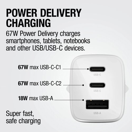 Fresh 'n Rebel 67W Laptop Snellader GaN USB-C &amp; USB-A licht grijs
