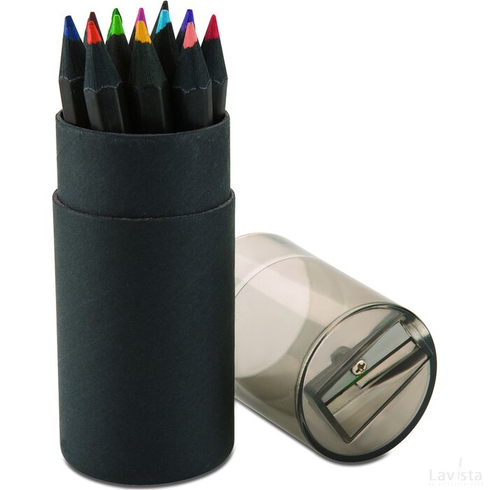 12 potloden in ronde doos Blocky zwart