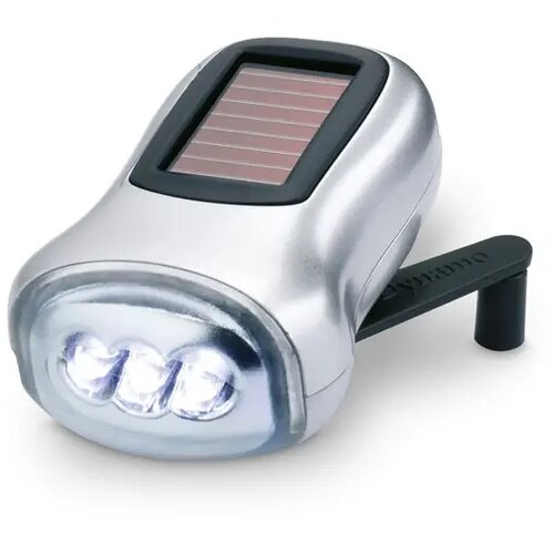 LED zaklamp op zonne-energie en dynamo Zilver