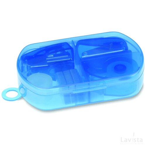Bureauset in kunststof doosje Burobox transparant blauw
