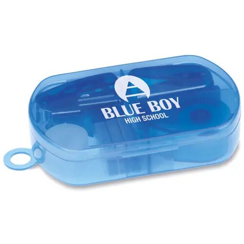 Bureauset in kunststof doosje Burobox transparant blauw
