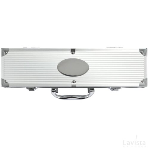 3-delige barbecue set in aluminium koffer zilver, zwart