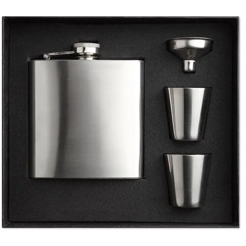 Heupfles met bekertjes Slimmy flask set mat zilver