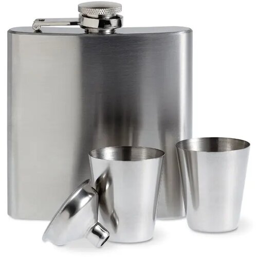 Heupfles met bekertjes Slimmy flask set mat zilver