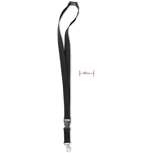 Lanyard, metalen haak. 20 mm Lany zwart