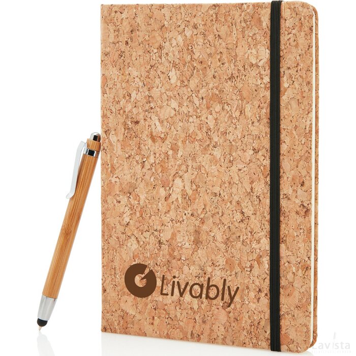 A5 kurken notitieboek incl. touchscreen pen bruin