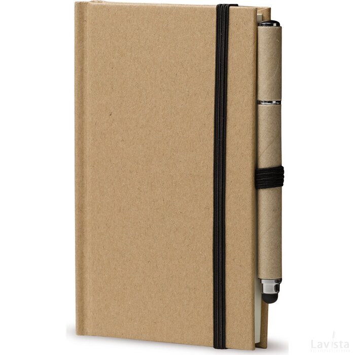 Notitieboek karton A6 + balpen stylus bruin